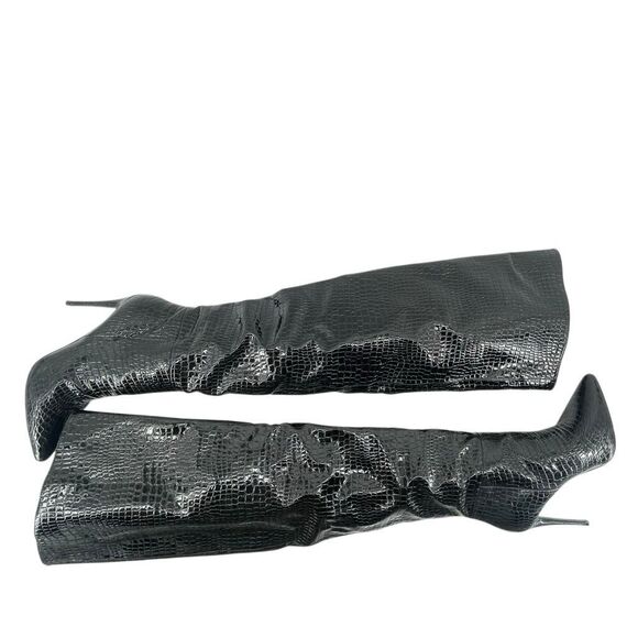 Steve Madden Harlow Black Croco Embossed Over The Knee High Heel Boots Size 8 - Picture 6 of 16